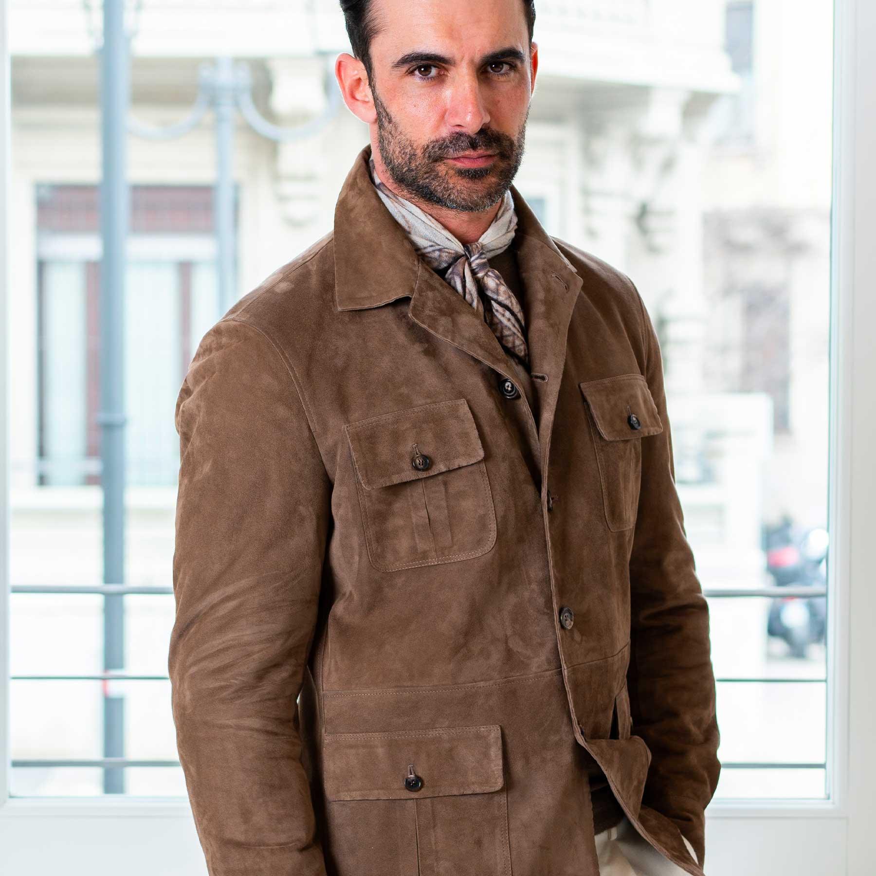 Walnut Suede Handmade Safari Jacket – Rifugio Handmade Leather Jackets ...